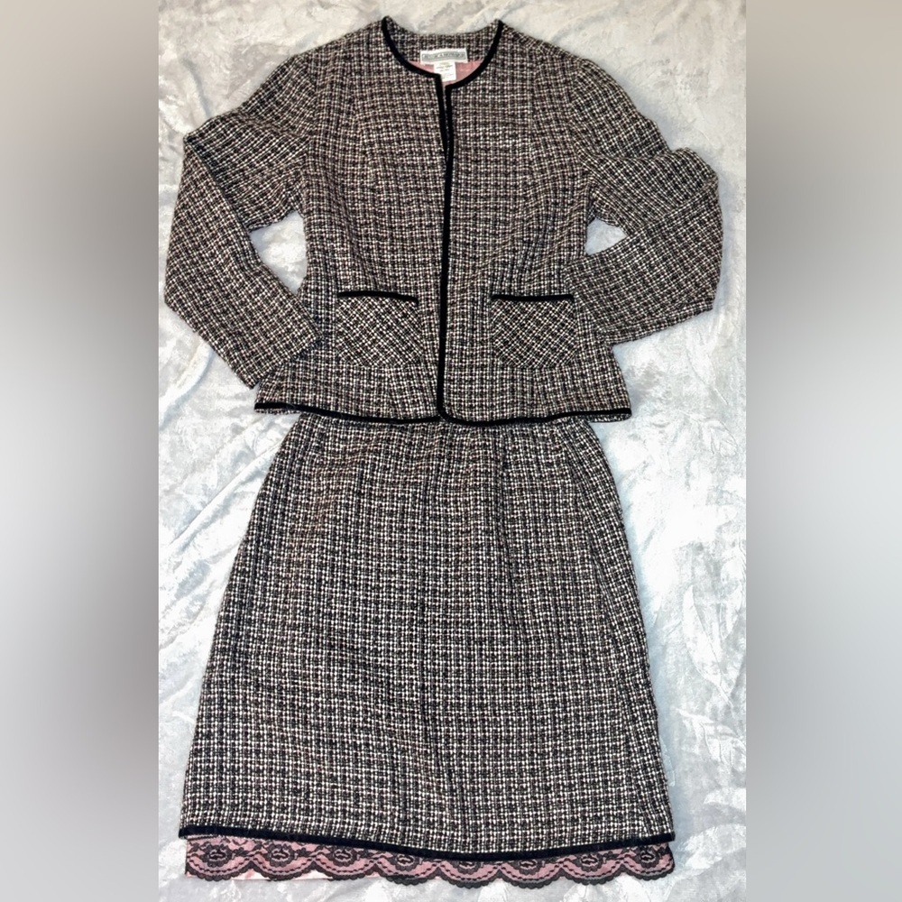 Vintage Jessica Howard Pink, Black & White Tweed Blazer Set